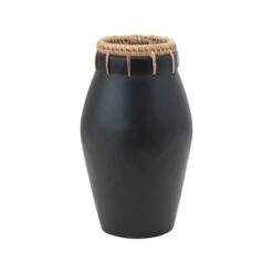 Hello Honey® 11" Black Handmade Terra Cotta Vase With Rattan Stitching 4 Hello Honey® 11" Black Handmade Terra Cotta Vase With Rattan Stitching -Michaels Shop D587633S 1 1