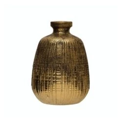 Hello Honey® 10" Gold Textured Terracotta Vase With Lines