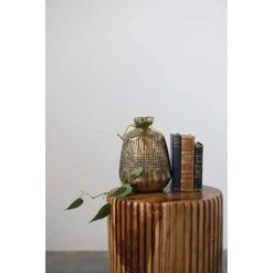 Hello Honey® 10" Gold Textured Terracotta Vase With Lines -Michaels Shop D588003S 2
