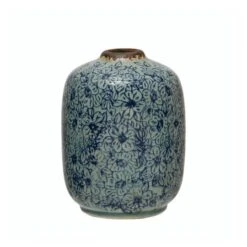 Hello Honey® 7" Distressed Blue Terracotta Vase With Floral Pattern -Michaels Shop D588004S 1 1