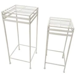 Santa's Workshop Antique White Iron Plant Stands Set