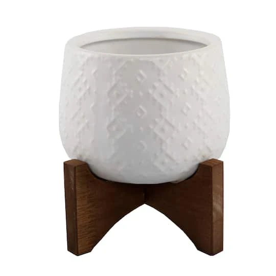 Flora Bunda 3.5" Matte White Indian Ceramic On Stand 1 Flora Bunda 3.5" Matte White Indian Ceramic On Stand