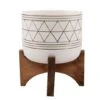 Flora Bunda 5" White Gold Geo Planter With Wood Stand
