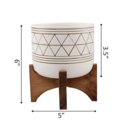 Flora Bunda 5" White Gold Geo Planter With Wood Stand 6 Flora Bunda 5" White Gold Geo Planter With Wood Stand -Michaels Shop D600006S 2