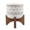 Flora Bunda 5" White & Black Geo Planter With Wood Stand