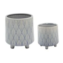 Flora Bunda® Glass Blue Diamond Line Ceramic Planter With Legs Set -Michaels Shop D600019S 1 1