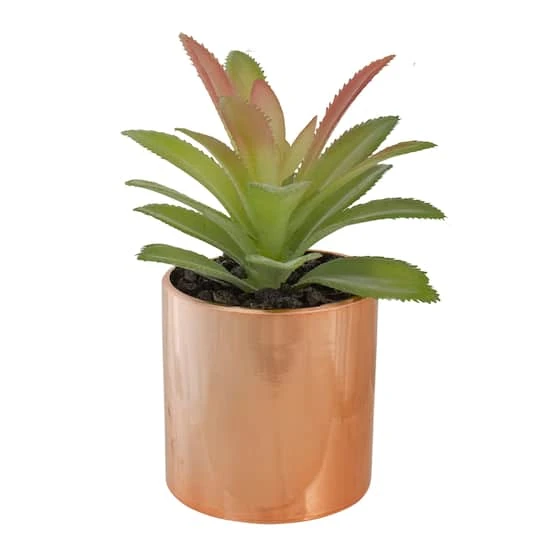 Northlight 5" Green Aloe Plant In Rose Gold Pot 1 Northlight 5" Green Aloe Plant In Rose Gold Pot