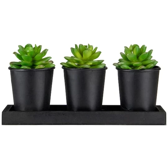 Northlight 10" Potted Succulents With Wood Planter Set 2 Northlight 10" Potted Succulents With Wood Planter Set - Image 2