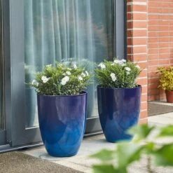 Glitzhome® 17" Eco-Friendly Oversized Faux Ceramic Tall Bowl Planters, 2ct. Cobalt Blue -Michaels Shop D622964S 12