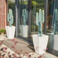 Glitzhome® 23" Eco-Friendly Oversized Faux Concrete Square Fluted Pot Planters, 2ct. White -Michaels Shop D622965S 13