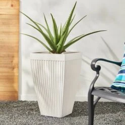 Glitzhome® 23" Eco-Friendly Oversized Faux Concrete Square Fluted Pot Planters, 2ct. White -Michaels Shop D622965S 15