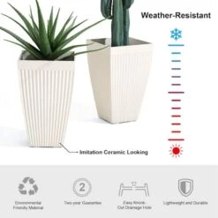 Glitzhome® 23" Eco-Friendly Oversized Faux Concrete Square Fluted Pot Planters, 2ct. White -Michaels Shop D622965S 17