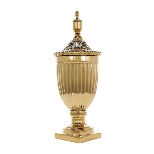 31.5" Gold Ceramic Decorative Jars With Grooves 1 31.5" Gold Ceramic Decorative Jars With Grooves