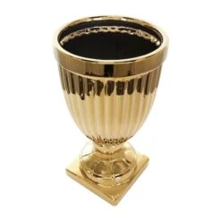 31.5" Gold Ceramic Decorative Jars With Grooves 12 31.5" Gold Ceramic Decorative Jars With Grooves -Michaels Shop D736253S 2