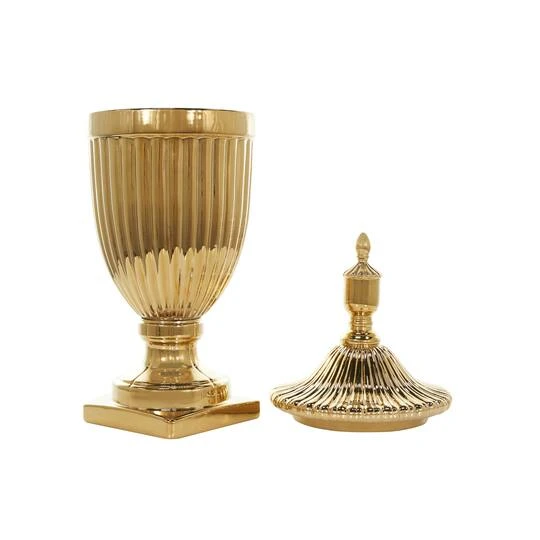 31.5" Gold Ceramic Decorative Jars With Grooves 5 31.5" Gold Ceramic Decorative Jars With Grooves - Image 5