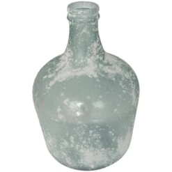 17" Frosted Spanish Bottle Recycled Glass Vase