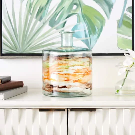 10" Clear & Brown Swirl Abstract Spanish Bottle Recycled Glass Vase 10 10" Clear & Brown Swirl Abstract Spanish Bottle Recycled Glass Vase - Image 10