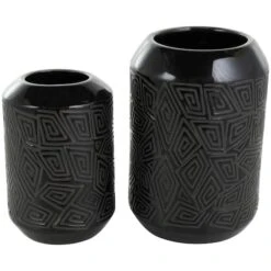 Black Ceramic Vase With Geometric Etchings Set -Michaels Shop D758432S 1 1