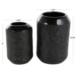 Black Ceramic Vase With Geometric Etchings Set -Michaels Shop D758432S 10