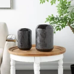 Black Ceramic Vase With Geometric Etchings Set -Michaels Shop D758432S 11