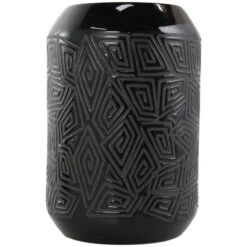 Black Ceramic Vase With Geometric Etchings Set -Michaels Shop D758432S 2