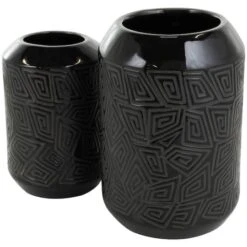 Black Ceramic Vase With Geometric Etchings Set -Michaels Shop D758432S 5