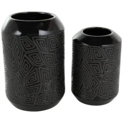 Black Ceramic Vase With Geometric Etchings Set -Michaels Shop D758432S 9