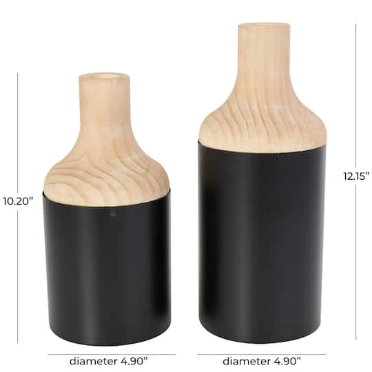 Black Wood Colorblock Vase Set 5 Black Wood Colorblock Vase Set - Image 5