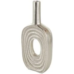 16" Silver Linear Etched Aluminum Circular Vase