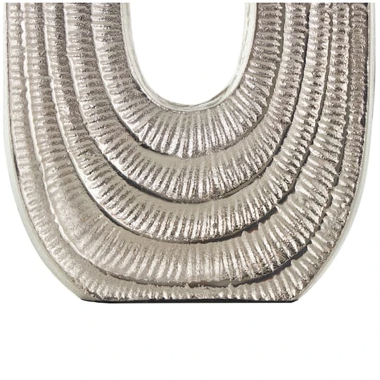 16" Silver Linear Etched Aluminum Circular Vase 5 16" Silver Linear Etched Aluminum Circular Vase - Image 5