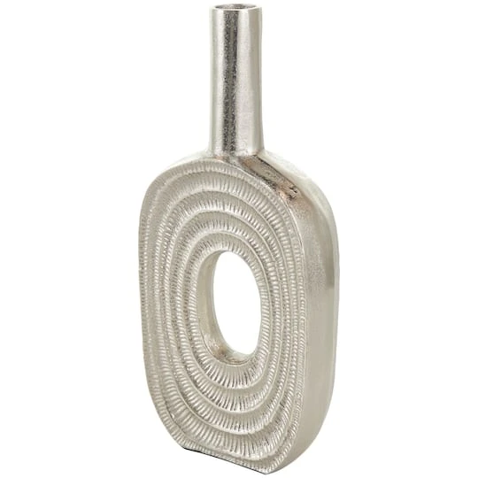 16" Silver Linear Etched Aluminum Circular Vase 8 16" Silver Linear Etched Aluminum Circular Vase - Image 8