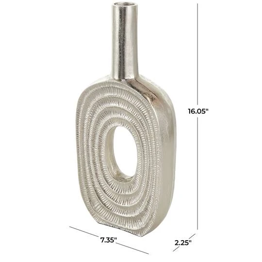 16" Silver Linear Etched Aluminum Circular Vase 9 16" Silver Linear Etched Aluminum Circular Vase - Image 9