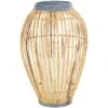 16" Brown Bamboo Handmade Open Frame Vase With Blue Metal Accents