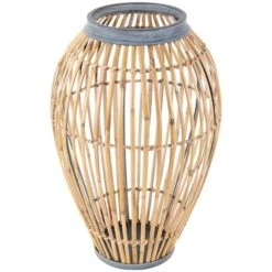 16" Brown Bamboo Handmade Open Frame Vase With Blue Metal Accents -Michaels Shop D758454S 2