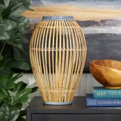 16" Brown Bamboo Handmade Open Frame Vase With Blue Metal Accents -Michaels Shop D758454S 9