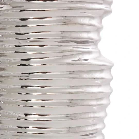 Silver Ceramic Dimensional Ribbed Vase Set 3 Silver Ceramic Dimensional Ribbed Vase Set - Image 3