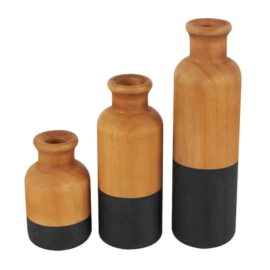 Brown & Black Wood Vase Set 1 Brown & Black Wood Vase Set