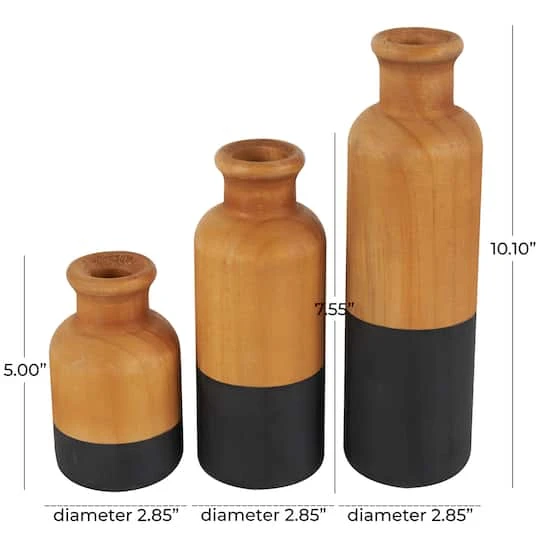 Brown & Black Wood Vase Set 7 Brown & Black Wood Vase Set - Image 7
