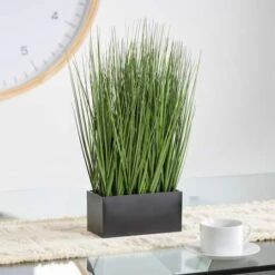 18" Onion Grass Artificial Plant With Black Rectangular Pot -Michaels Shop D760285S 5