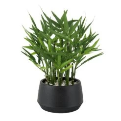 13" Green Faux Foliage Artificial Plant With Black Pot