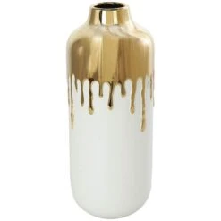 CosmoLiving By Cosmopolitan 14" White With Gold Melting Drips Ceramic Vase -Michaels Shop D760328S 1 1