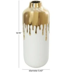 CosmoLiving By Cosmopolitan 14" White With Gold Melting Drips Ceramic Vase -Michaels Shop D760328S 8