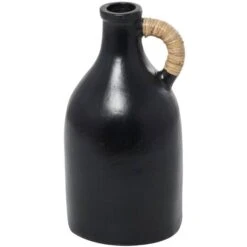 18" Black Ceramic Jug Inspired Vase With Rattan Wrapped Handle -Michaels Shop D760346S 1 1