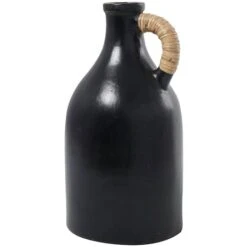 18" Black Ceramic Jug Inspired Vase With Rattan Wrapped Handle -Michaels Shop D760346S 2