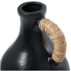 18" Black Ceramic Jug Inspired Vase With Rattan Wrapped Handle -Michaels Shop D760346S 3