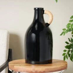 18" Black Ceramic Jug Inspired Vase With Rattan Wrapped Handle -Michaels Shop D760346S 6