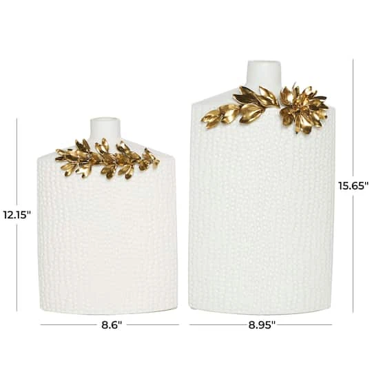 White & Gold Leaf Accent Ceramic Vase Set 11 White & Gold Leaf Accent Ceramic Vase Set - Image 11