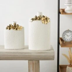 White & Gold Leaf Accent Ceramic Vase Set 23 White & Gold Leaf Accent Ceramic Vase Set -Michaels Shop D760352S 11