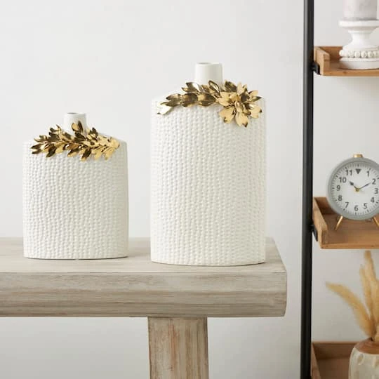 White & Gold Leaf Accent Ceramic Vase Set 12 White & Gold Leaf Accent Ceramic Vase Set - Image 12