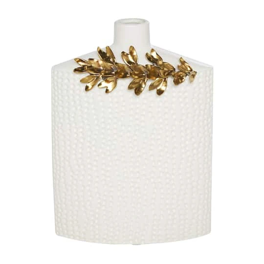 White & Gold Leaf Accent Ceramic Vase Set 3 White & Gold Leaf Accent Ceramic Vase Set - Image 3